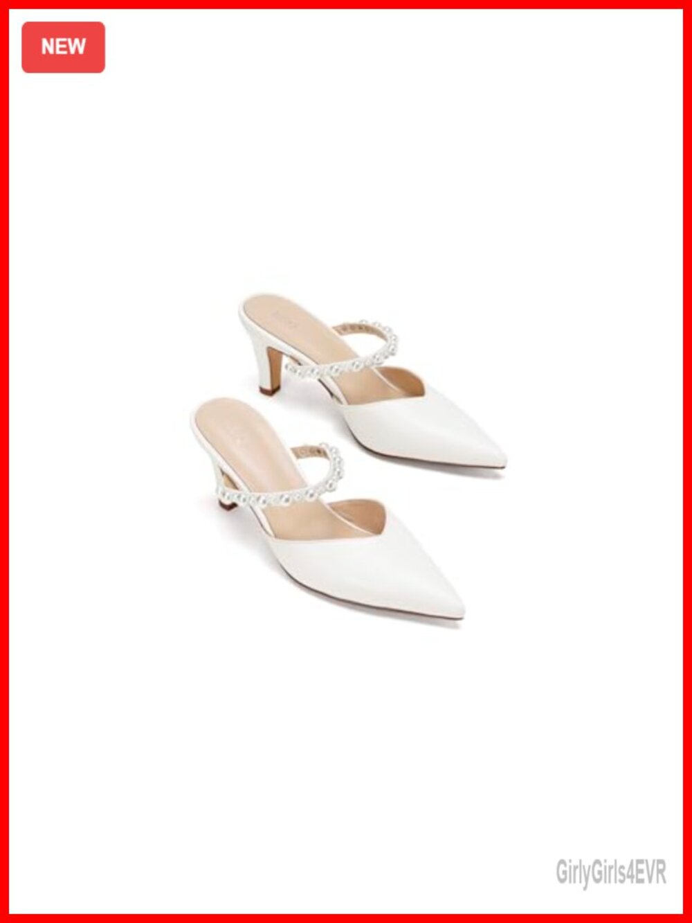 Kitten Heel Mules Slip On Pointed Toe Pearl Wedding Shoes for Bride